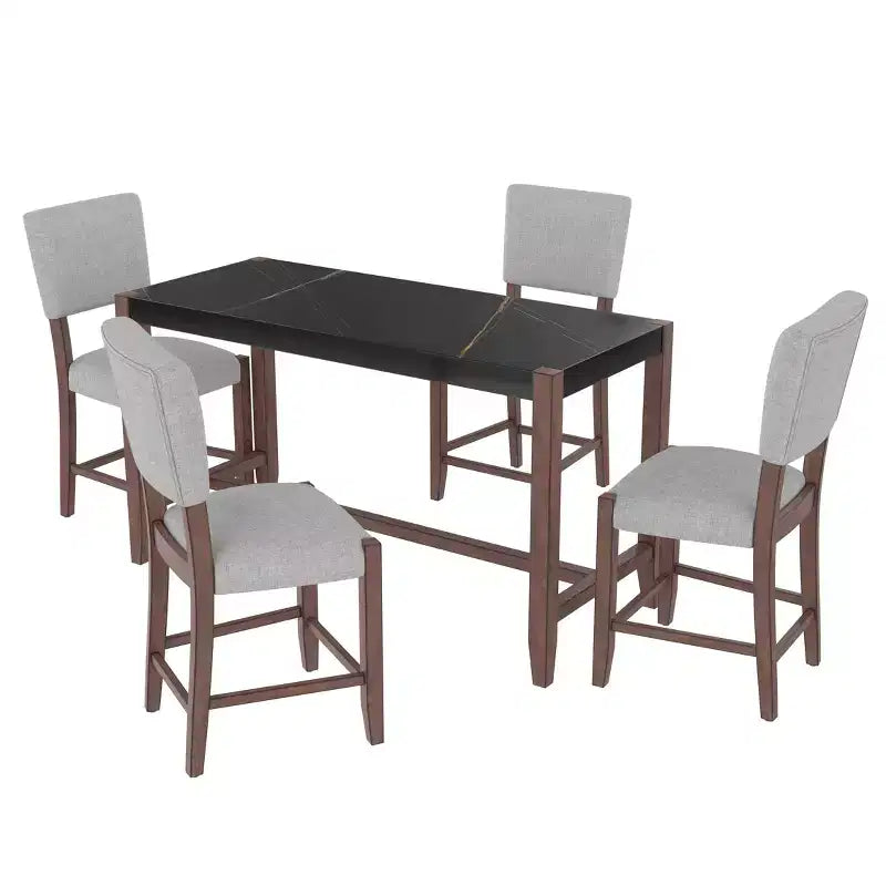 Ensemble table de salle à manger hauteur comptoir 5 pièces Bellemave, table de bar effet marbre et 4 chaises rembourrées, pour salle à manger, cuisine, pub