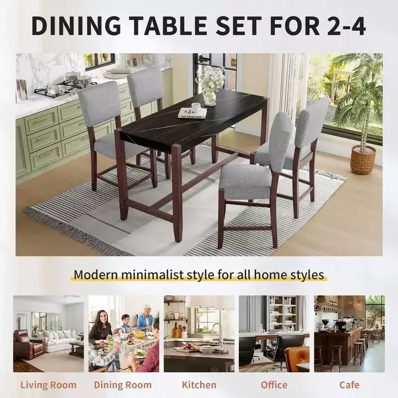 Ensemble table de salle à manger hauteur comptoir 5 pièces Bellemave, table de bar effet marbre et 4 chaises rembourrées, pour salle à manger, cuisine, pub