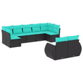 vidaXL Patio Sofa Set Black Poly Rattan 9-Piece Set Adjustable Feet - Black and Blue Without Table