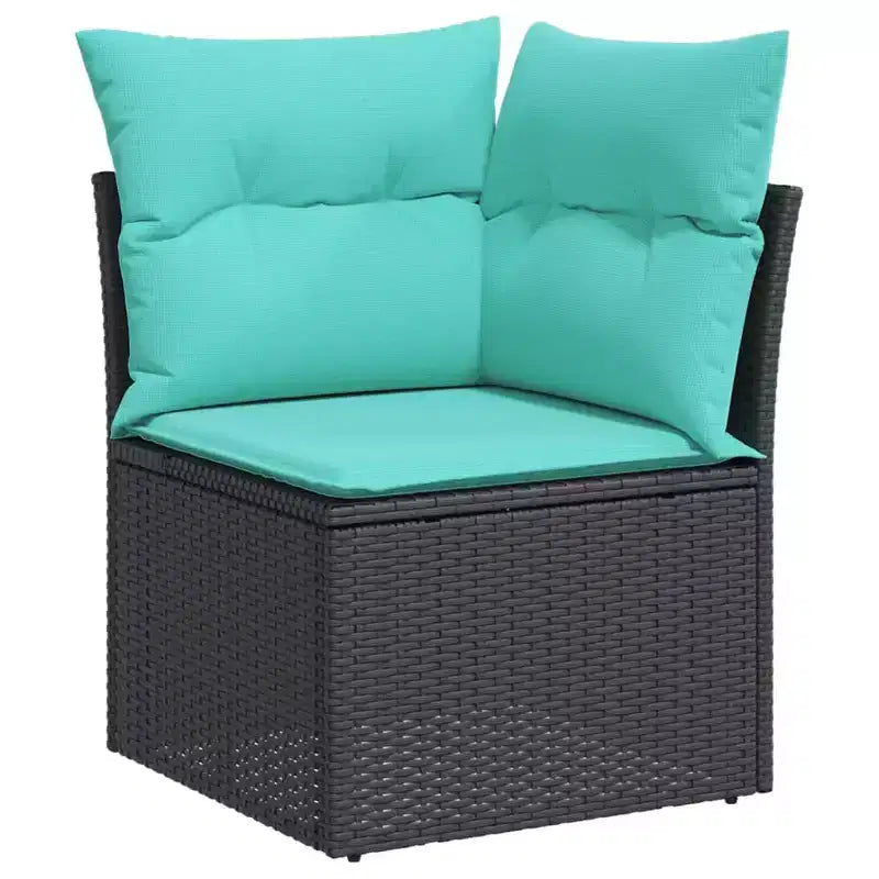 vidaXL Salon de jardin en résine tressée noir 9 pièces pieds réglables - Noir et bleu sans table