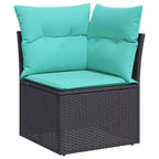 vidaXL Salon de jardin en résine tressée noir 9 pièces pieds réglables - Noir et bleu sans table