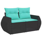 vidaXL Salon de jardin en résine tressée noir 9 pièces pieds réglables - Noir et bleu sans table
