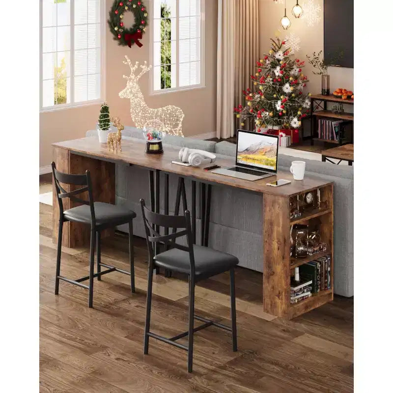 Ensemble de table de bar 3 pièces pour 2 personnes, ensemble table et chaises de bar avec extension relevable, ensemble de salle à manger avec étagères de rangement, convient aux petits espaces