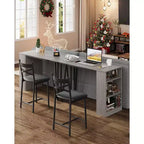 Ensemble de table de bar 3 pièces pour 2 personnes, ensemble table et chaises de bar avec extension relevable, ensemble de salle à manger avec étagères de rangement, convient aux petits espaces