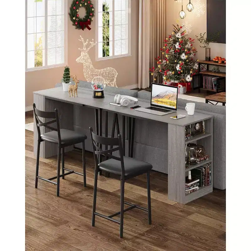 Ensemble de table de bar 3 pièces pour 2 personnes, ensemble table et chaises de bar avec extension relevable, ensemble de salle à manger avec étagères de rangement, convient aux petits espaces