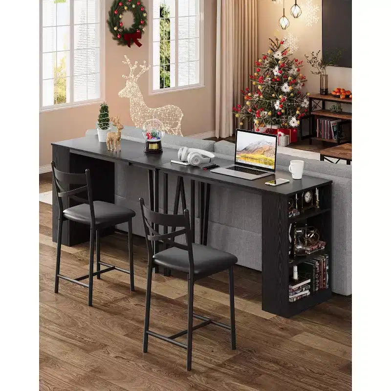 Ensemble de table de bar 3 pièces pour 2 personnes, ensemble table et chaises de bar avec extension relevable, ensemble de salle à manger avec étagères de rangement, convient aux petits espaces
