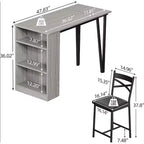 Ensemble de table de bar 3 pièces pour 2 personnes, ensemble table et chaises de bar avec extension relevable, ensemble de salle à manger avec étagères de rangement, convient aux petits espaces