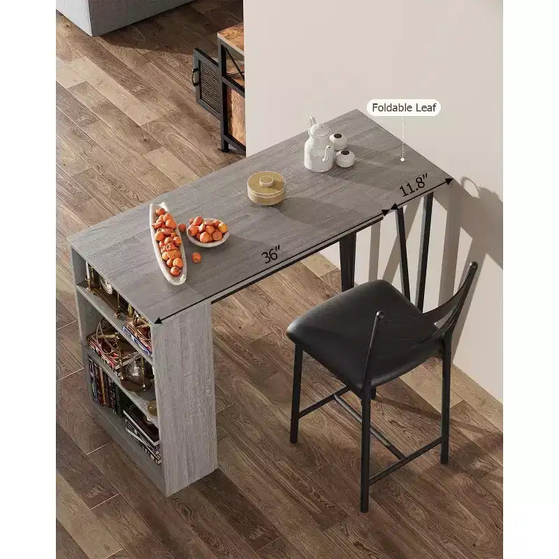 Ensemble de table de bar 3 pièces pour 2 personnes, ensemble table et chaises de bar avec extension relevable, ensemble de salle à manger avec étagères de rangement, convient aux petits espaces