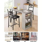 Ensemble de table de bar 3 pièces pour 2 personnes, ensemble table et chaises de bar avec extension relevable, ensemble de salle à manger avec étagères de rangement, convient aux petits espaces