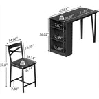 Ensemble de table de bar 3 pièces pour 2 personnes, ensemble table et chaises de bar avec extension relevable, ensemble de salle à manger avec étagères de rangement, convient aux petits espaces
