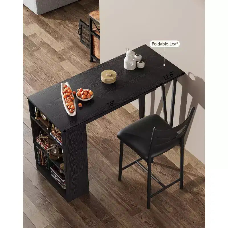 Ensemble de table de bar 3 pièces pour 2 personnes, ensemble table et chaises de bar avec extension relevable, ensemble de salle à manger avec étagères de rangement, convient aux petits espaces