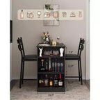 Ensemble de table de bar 3 pièces pour 2 personnes, ensemble table et chaises de bar avec extension relevable, ensemble de salle à manger avec étagères de rangement, convient aux petits espaces