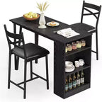Ensemble de table de bar 3 pièces pour 2 personnes, ensemble table et chaises de bar avec extension relevable, ensemble de salle à manger avec étagères de rangement, convient aux petits espaces