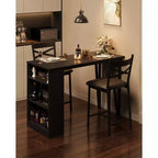 3 Piece Bar Table Set for 2, Bar Table and Chairs Set with with Flip Top Extension, Dining Table Set with Storage Shelves, Suitable for Small Space