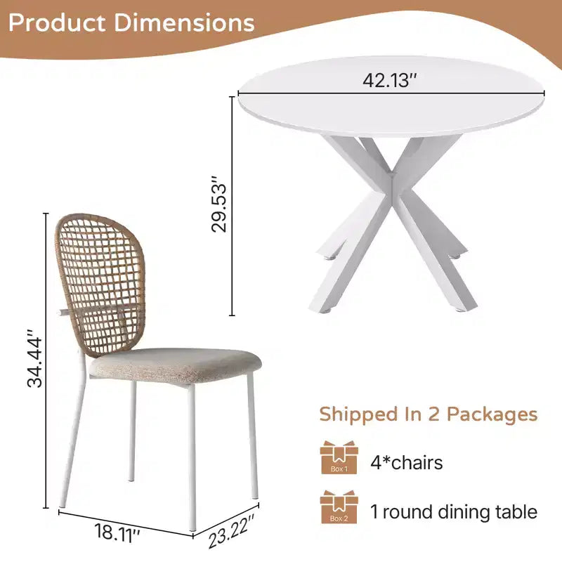 Ensemble de salle à manger Zevemomo 5 pièces mi-siècle pour 4 à 6 personnes, plateau de table en MDF avec pieds en métal, ensemble de table à manger et table basse sur pied
