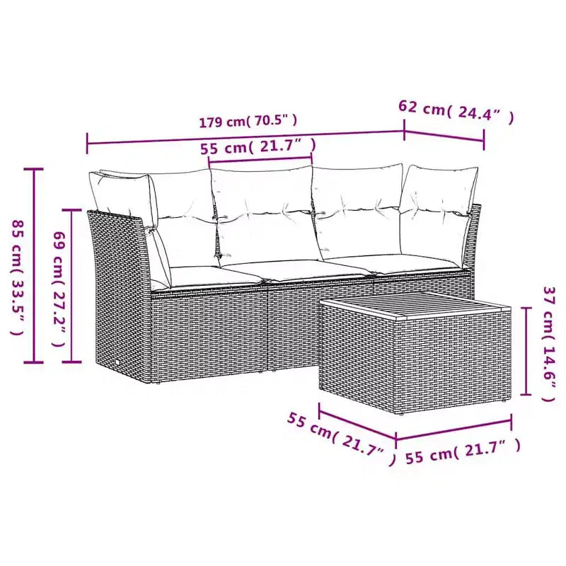vidaXL Ensemble de canapés de jardin modulables standards en rotin PE noir