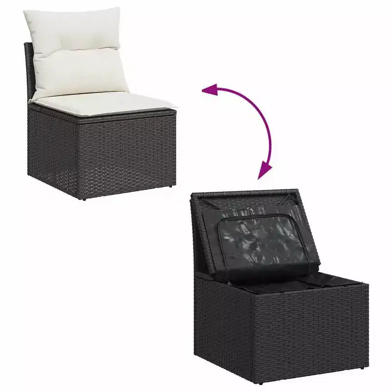 vidaXL Salon de jardin noir en résine tressée 9 pièces modulable