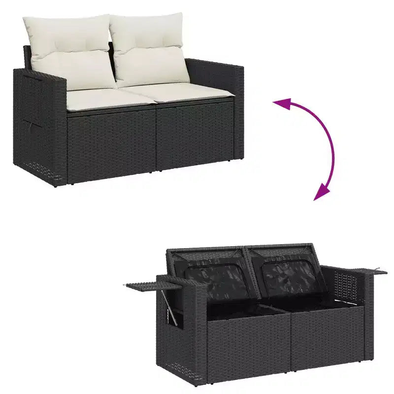 vidaXL Salon de jardin noir en résine tressée 8 pièces modulable
