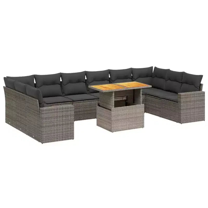 vidaXL Garden Sofa Set Grey PE rattan Large Adjustable Armrests