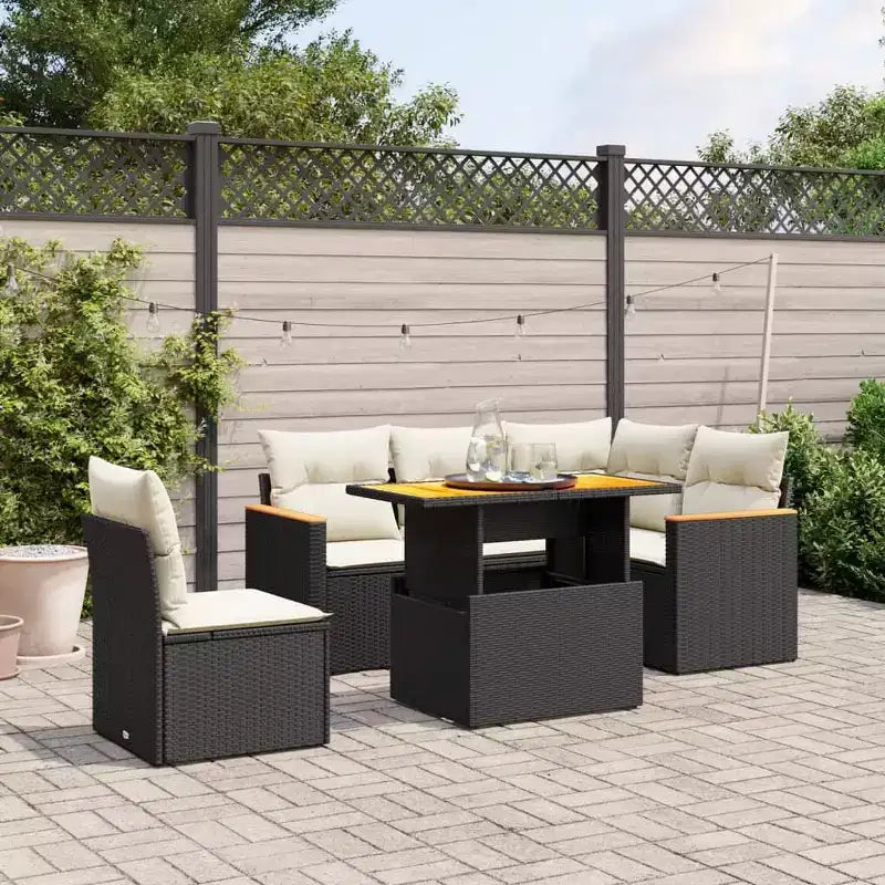 vidaXL Salon de jardin en résine tressée noir 6 pièces