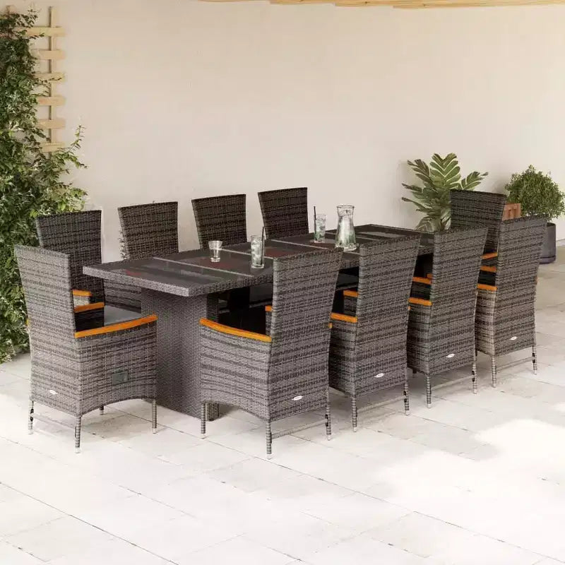 vidaXL Salon de jardin gris en résine tressée, acier laqué, verre trempé