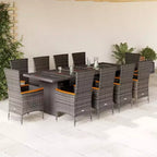 vidaXL Salon de jardin gris en résine tressée, acier laqué, verre trempé