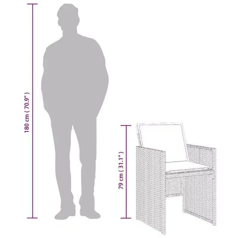 vidaXL Salon de jardin, table et chaises d'extérieur pliantes en rotin PE gris, 8 places