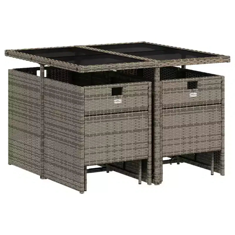 vidaXL Salon de jardin, table et chaises d'extérieur pliantes en rotin PE gris, 8 places