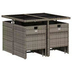 vidaXL Salon de jardin, table et chaises d'extérieur pliantes en rotin PE gris, 8 places