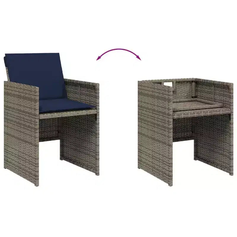 vidaXL Salon de jardin, table et chaises d'extérieur pliantes en rotin PE gris, 8 places