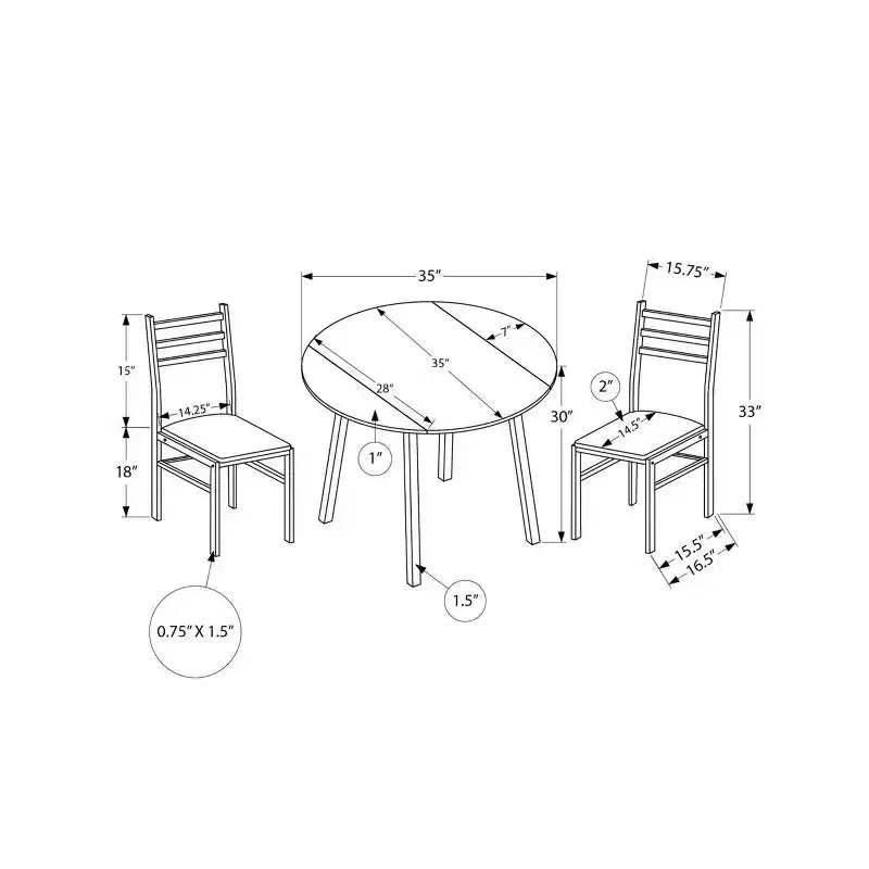 Ensemble table de salle à manger 3 pièces Homy Casa avec 2 chaises abattantes - Meuble de cuisine compact