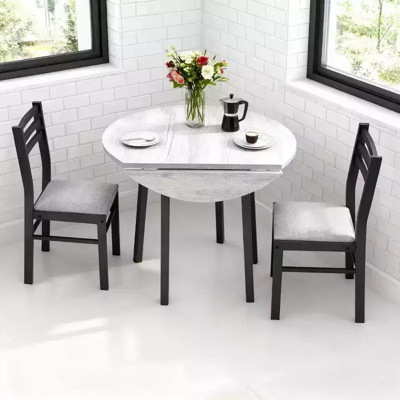 Homy Casa 3-Piece Drop-Leaf Dining Table Set with 2 Chairs  Space-Saving Kitchen Furniture