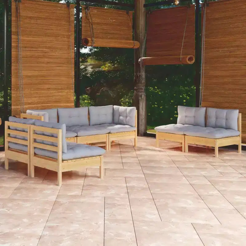 vidaXL Salon de jardin gris Bois de pin massif, tissu 100 % polyester Grande