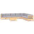 vidaXL Solid Pinewood Patio Lounge Set 9 Piece with Cushions - Brown and Gray