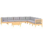 vidaXL Salon de jardin 9 pièces en pin massif avec coussins - Marron et gris