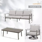 HAPPATIO Ensemble de mobilier de jardin 4 pièces en aluminium avec table basse, fauteuils pivotants et canapé 3 places pour terrasse et piscine