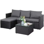 Celebalcony Ensemble de meubles de jardin 3 pièces, canapé d'angle d'extérieur en osier avec table basse, coussins antidérapants et toutes saisons pour jardin, arrière-cour