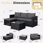 Celebalcony Ensemble de meubles de jardin 3 pièces, canapé d'angle d'extérieur en osier avec table basse, coussins antidérapants et toutes saisons pour jardin, arrière-cour