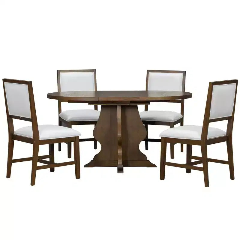 Ensemble de salle à manger 5 pièces en bois Whisen Farmhouse avec 4 chaises rembourrées, table à manger extensible