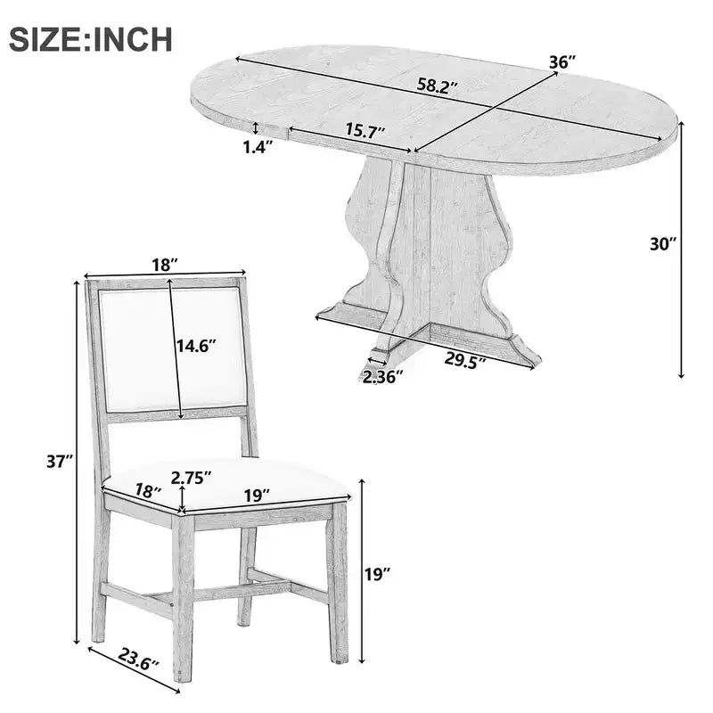 Ensemble de salle à manger 5 pièces en bois Whisen Farmhouse avec 4 chaises rembourrées, table à manger extensible