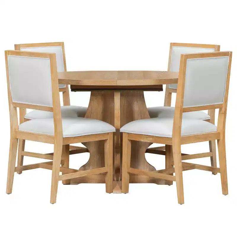 Ensemble de salle à manger 5 pièces en bois Whisen Farmhouse avec 4 chaises rembourrées, table à manger extensible