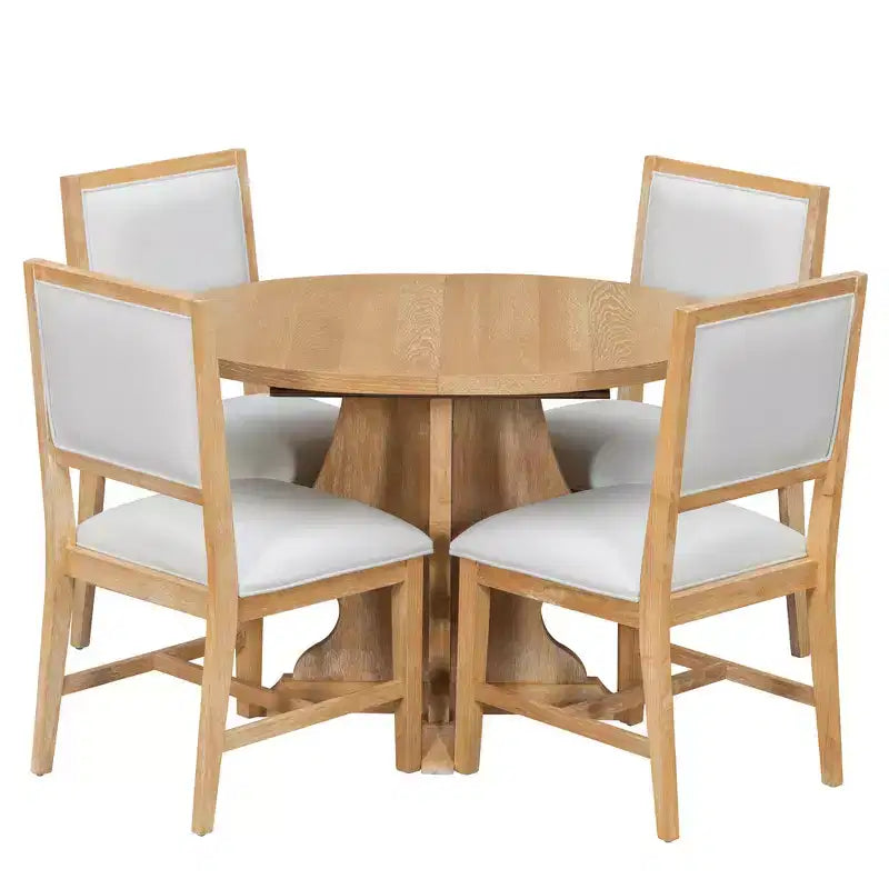 Ensemble de salle à manger 5 pièces en bois Whisen Farmhouse avec 4 chaises rembourrées, table à manger extensible