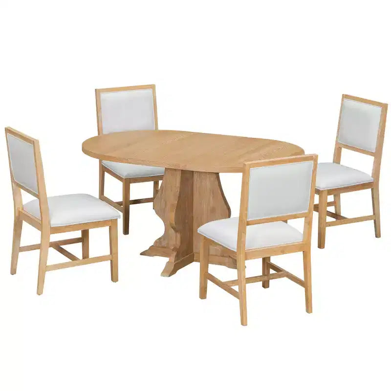 Ensemble de salle à manger 5 pièces en bois Whisen Farmhouse avec 4 chaises rembourrées, table à manger extensible