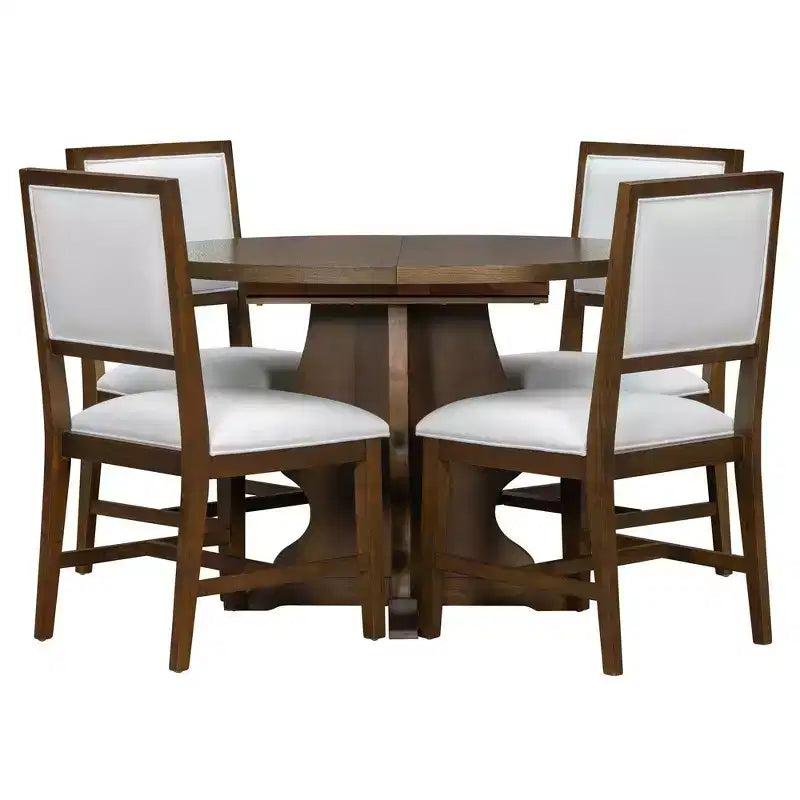 Ensemble de salle à manger 5 pièces en bois Whisen Farmhouse avec 4 chaises rembourrées, table à manger extensible
