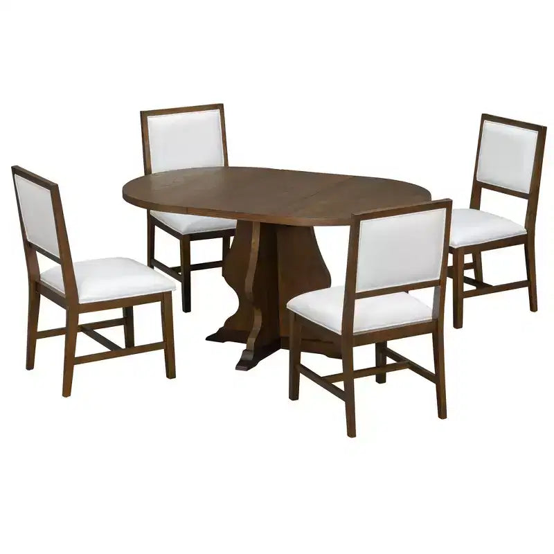 Ensemble de salle à manger 5 pièces en bois Whisen Farmhouse avec 4 chaises rembourrées, table à manger extensible