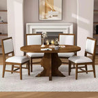 Whisen Farmhouse Wood 5-Piece Dining Table Set with 4 Upholstered Chairs, Extendable Dining Table
