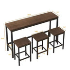 Ensemble de 4 meubles de bar industriels Okak avec table et tabourets de bar pour la cuisine, la salle à manger, ensemble de dînette en métal et bois pour le petit-déjeuner