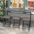Ensemble de 4 meubles de bar industriels Okak avec table et tabourets de bar pour la cuisine, la salle à manger, ensemble de dînette en métal et bois pour le petit-déjeuner