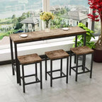 Ensemble de 4 meubles de bar industriels Okak avec table et tabourets de bar pour la cuisine, la salle à manger, ensemble de dînette en métal et bois pour le petit-déjeuner