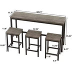 Ensemble de 4 meubles de bar industriels Okak avec table et tabourets de bar pour la cuisine, la salle à manger, ensemble de dînette en métal et bois pour le petit-déjeuner
